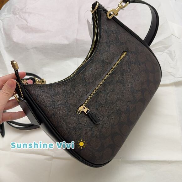 NWT Coach Teri Hobo Bag In Signature Canvas CK161 Gold/Walnut/Black - Picture 7 of 10